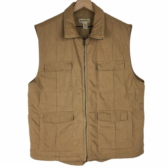 RUFF HEWN Vest Insulated Utility Ranchwear Outdoor Hunting Tan Full Zip Large - Picture 1 of 11